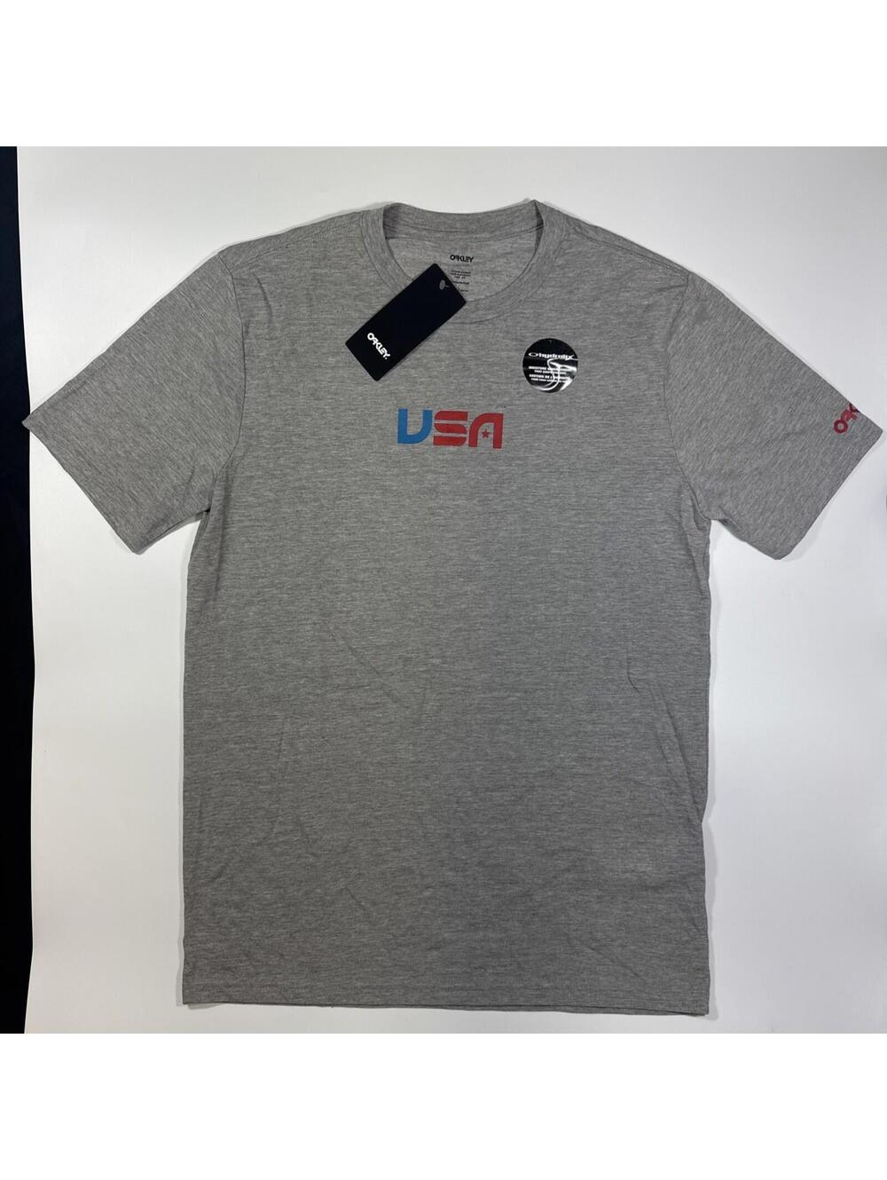 Oakley USA T-shirt Men Heather Gray Size Small Tee Regular Fit Granite 457549